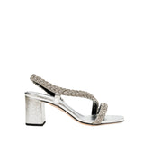 Ronda Silver Block-Heel Asymmetric Sandal