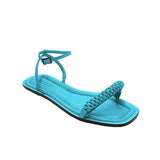 Rovena Aqua Flat Removable Ankle Sandal in vibrant turquoise color with stylish braided strap.