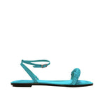 Rovena Aqua Flat Removable Ankle Sandal in vibrant turquoise, featuring a stylish braided design and adjustable strap.