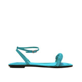 Rovena Aqua Flat Removable Ankle Sandal in vibrant turquoise, featuring a stylish braided design and adjustable strap.