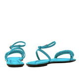 Rovena Aqua Flat Removable Ankle Sandal in turquoise with braided straps for stylish summer wear.