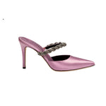 Roxana Lila Mules Pump in soft pink with braided strap, perfect for stylish occasions and elegant outings.
