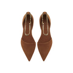 Sienna Camello Flat Ballerina in brown suede with chainlink anklet for elegance and comfort.