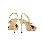 Sienna Gold High-Heel Slingback Pumps featuring elegant chainlink embellishment, perfect for evening wear and special occasions.