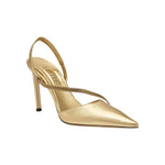 Sienna Gold High-Heel Slingback Pump with chainlink embellishment, perfect for elegant evening wear.