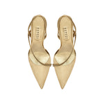 Sienna Gold High-Heel Slingback Pump with chainlink embellishment, perfect for evening wear and elegant occasions.