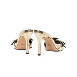Back view of Valeria Sahara high-heel sandal featuring metallic leaf embroidery and sleek design.