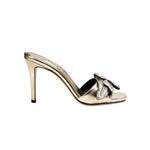 Valeria Sahara High-Heel Sandal showcasing metallic leaf embroidery, combining bold design with nature's elegance.