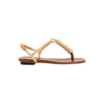 Iris Camello flat toe sandal with braided straps and a stylish minimalist design for summer wear.