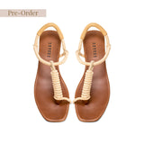 Iris Camello Flat Toe Sandal featuring a stylish rope design, perfect for summer, available for pre-order.