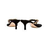 Thory black mid-heel thong sandals featuring elegant chain detail and soft suede, perfect for stylish comfort.
